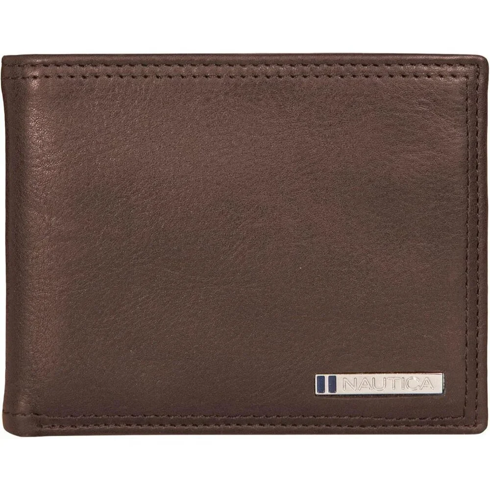 Men's Logo - Brown Bifold Leather Wallet RFID Blocking ID Window Card Slots